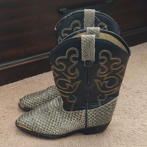 Kids Black and Tan Snakeskin Western Cowboy Boots